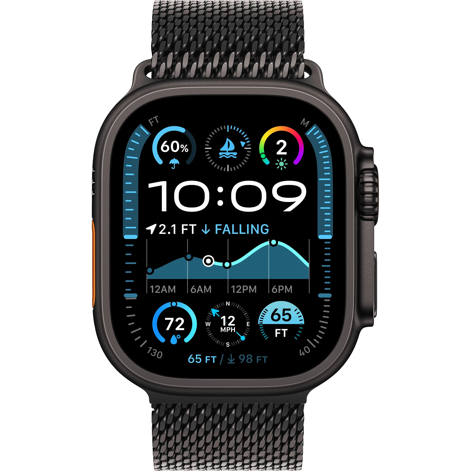 Apple Watch Ultra 2 GPS + Cellular 49mm Black Titanium Case w. Black Titanium Milanese Loop - M (MX5U3) 1 Small