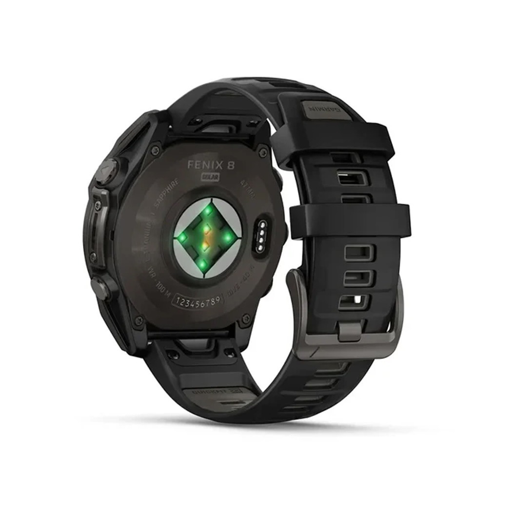 Смарт-годинник Garmin Fenix 8 Solar 47mm Sapphire Carbon Grey DLC Titanium with Black/Pebble Grey Silicone Band (010-02906-11) 3 Small