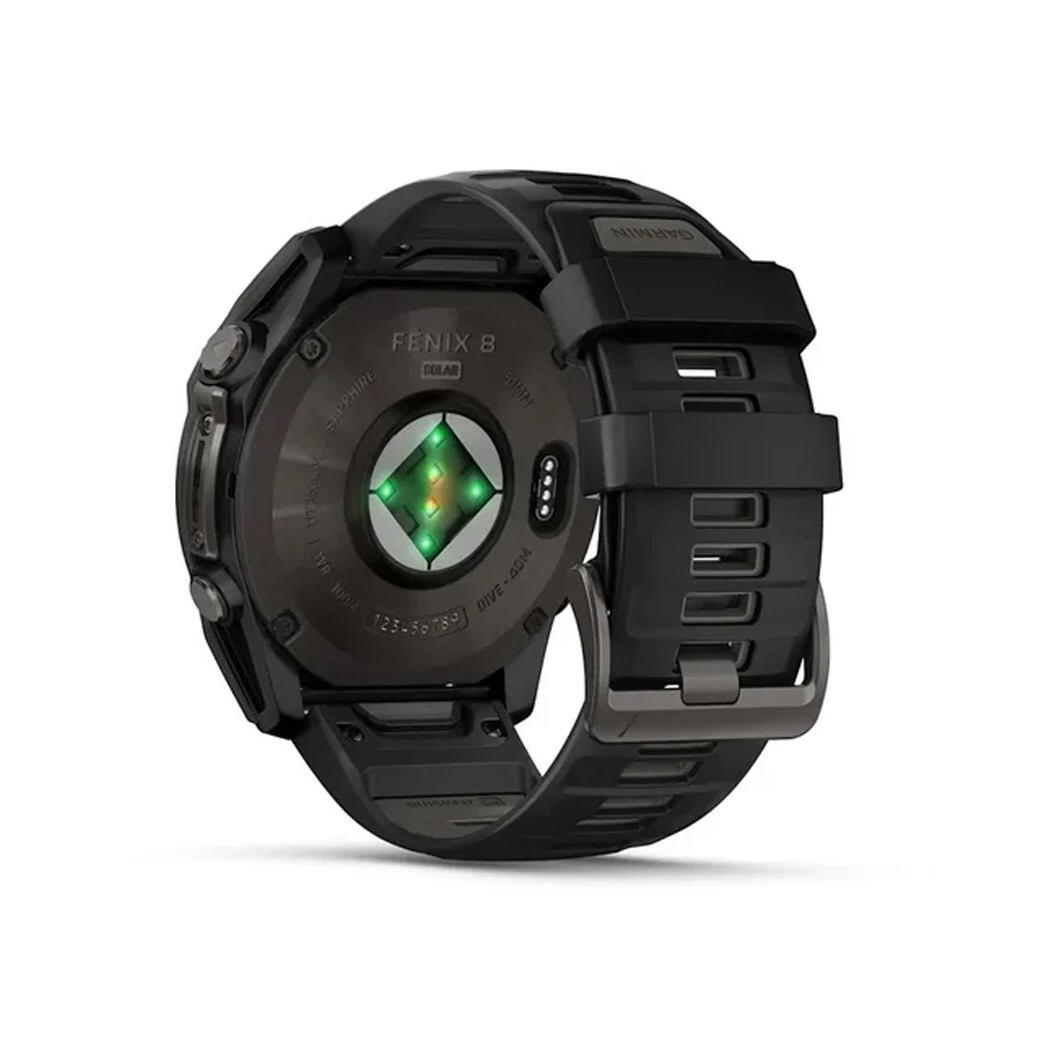 Смарт-годинник Garmin Fenix 8 Solar 51mm Sapphire Carbon Grey DLC Titanium with Black/Pebble Grey Silicone Band (010-02907-11) 3 Small