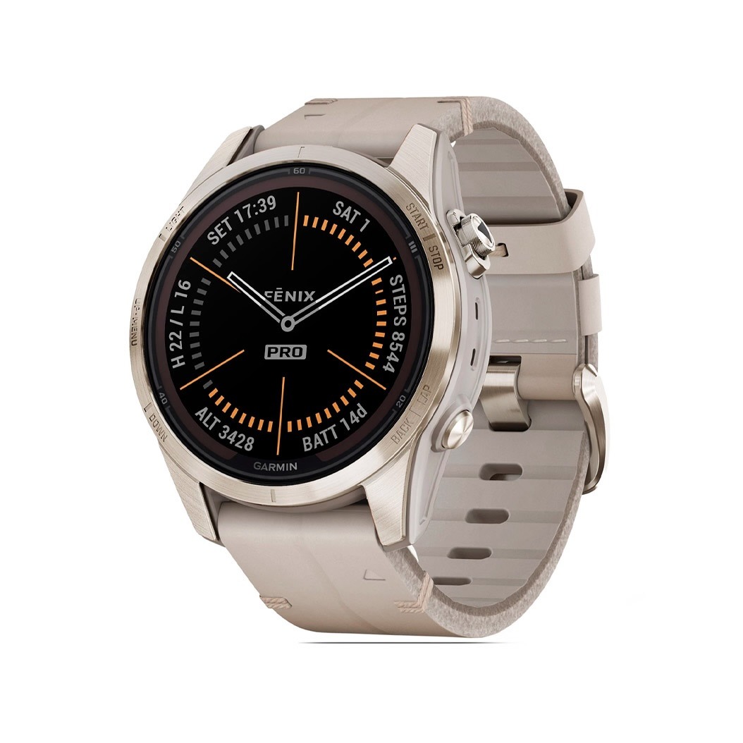 Спортивний годинник Garmin Fenix 7S Pro Sapphire Solar Soft Gold with Limestone Leather Band (010-02776-30)