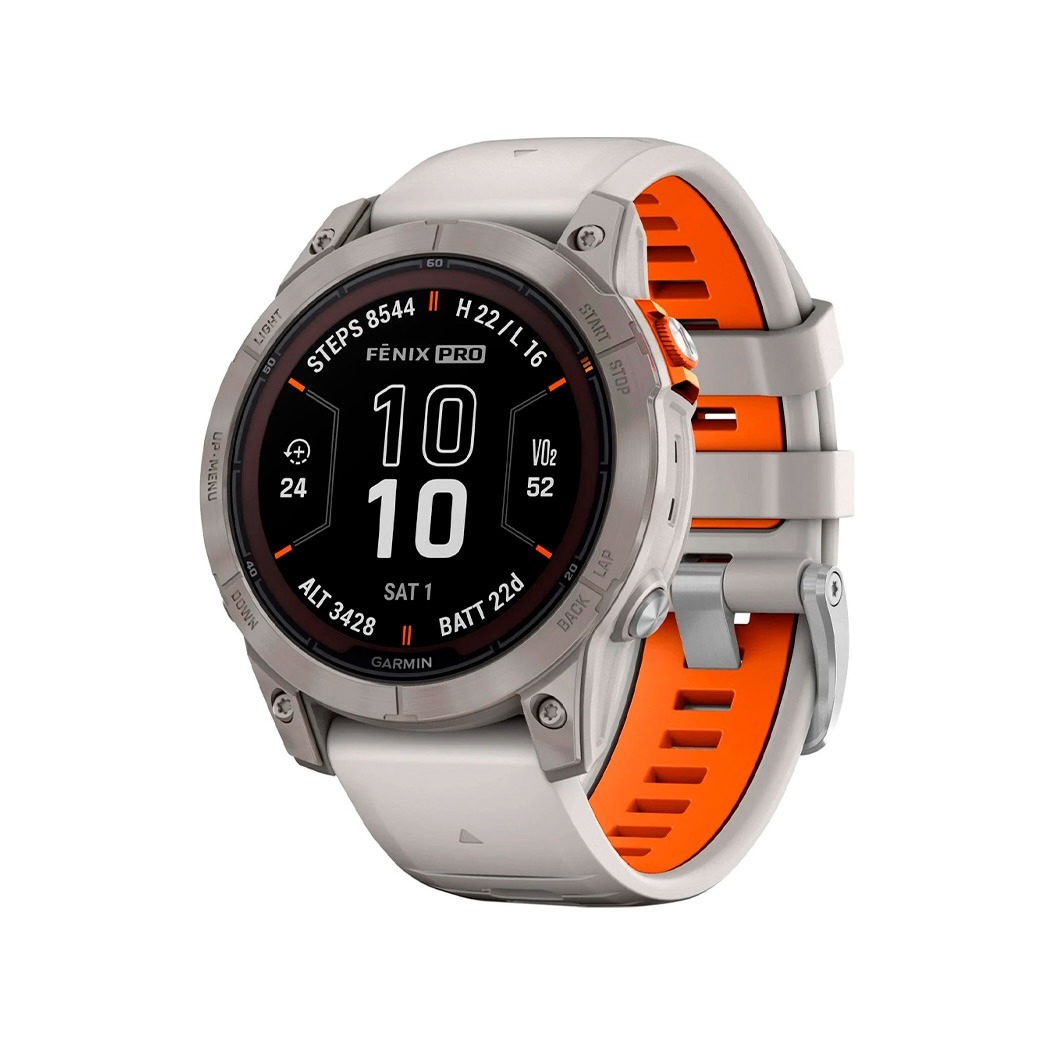 Спортивний годинник Garmin Fenix 7 Pro Sapphire Solar Titanium w. Fog Gray/Ember O. Band (010-02777-20/21)